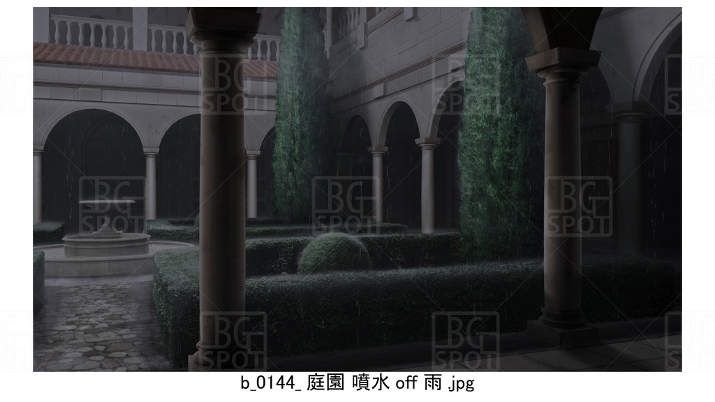 中庭_庭園 噴水【BG_ローマの浴場と中庭とお宝 ver2.0】