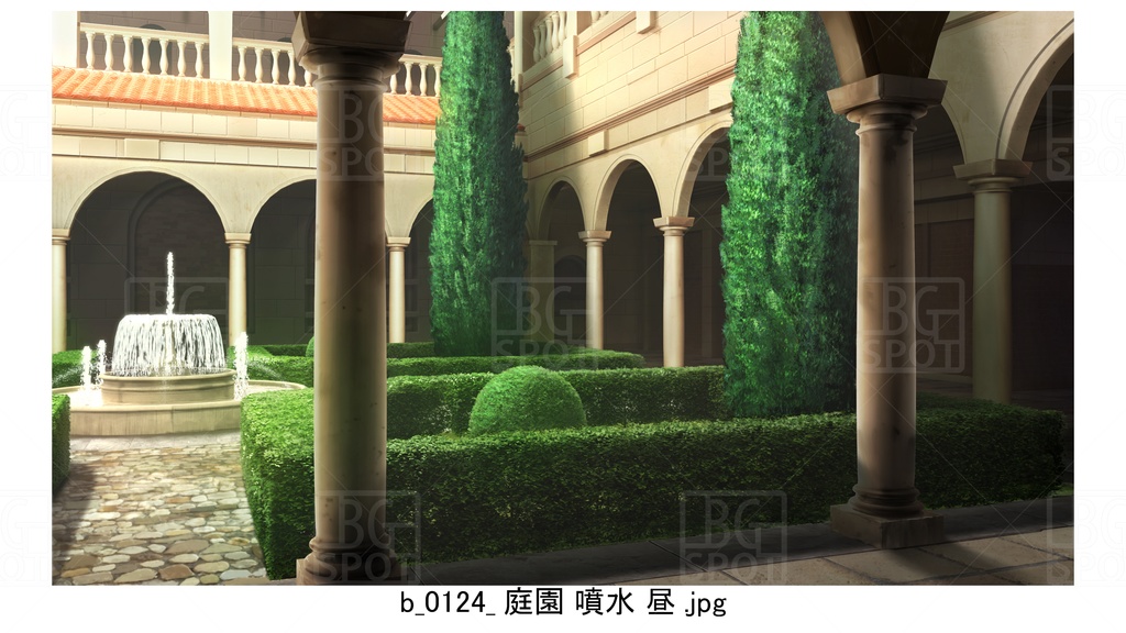 中庭_庭園 噴水【BG_ローマの浴場と中庭とお宝 ver2.0】