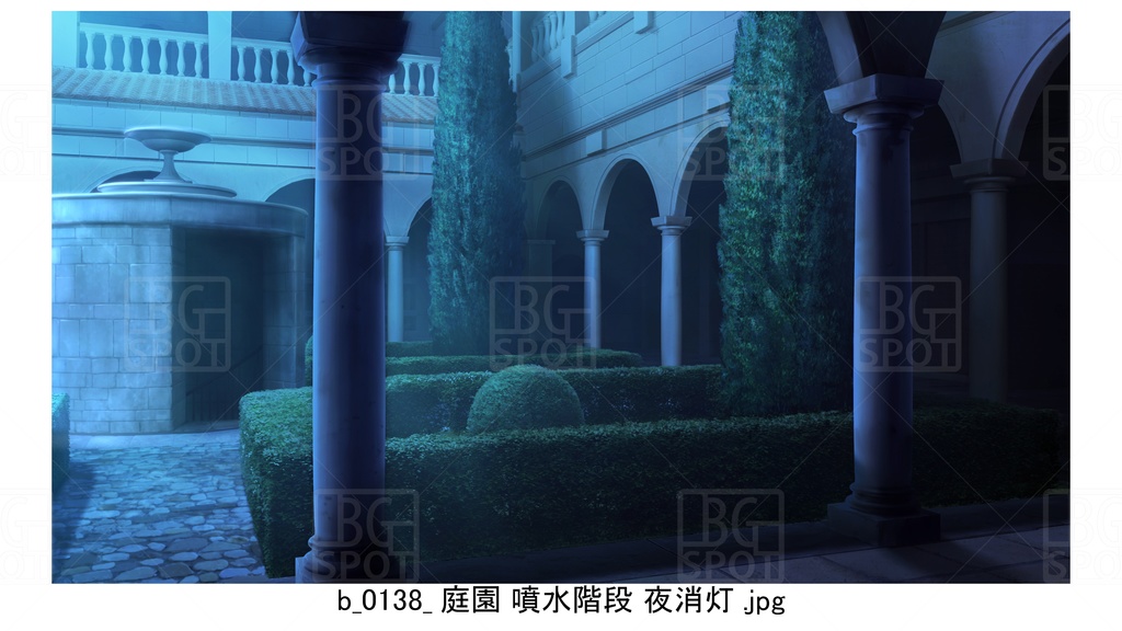 中庭_庭園 噴水階段【BG_ローマの浴場と中庭とお宝 ver2.0】