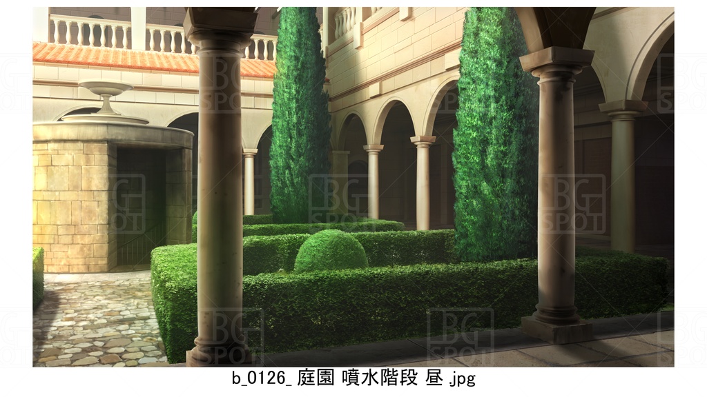 中庭_庭園 噴水階段【BG_ローマの浴場と中庭とお宝 ver2.0】