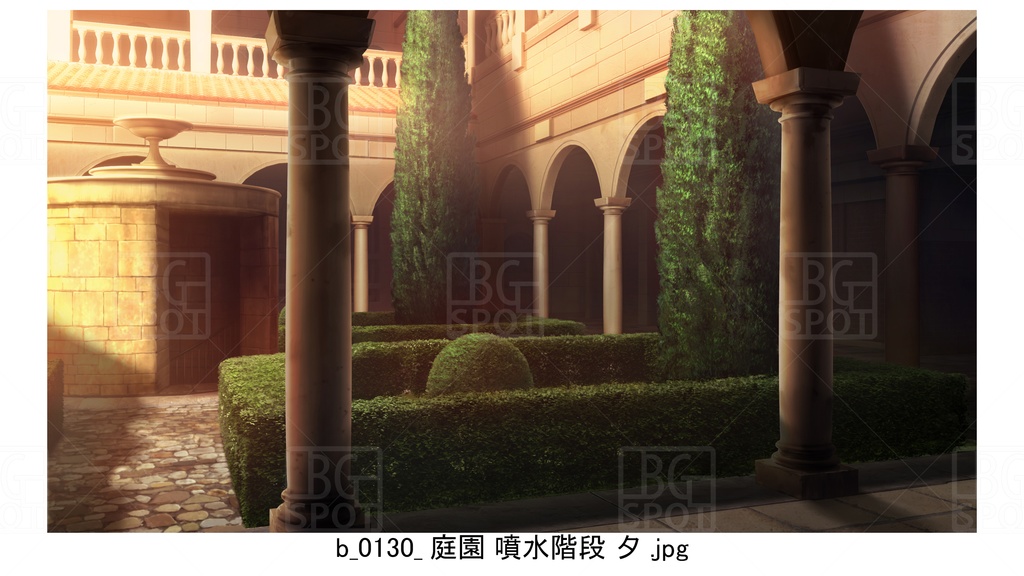 中庭_庭園 噴水階段【BG_ローマの浴場と中庭とお宝 ver2.0】