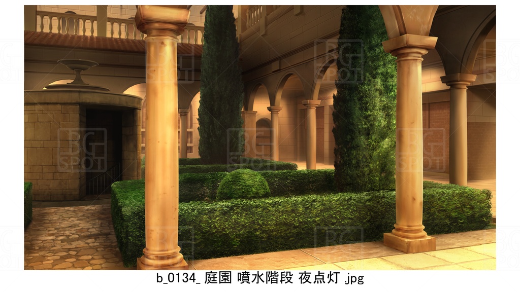 中庭_庭園 噴水階段【BG_ローマの浴場と中庭とお宝 ver2.0】