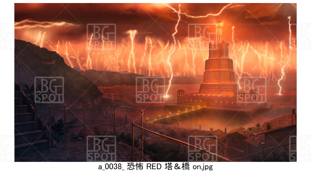 塔_橋バージョン 【BG_水上の塔と海岸町_ver1.0】