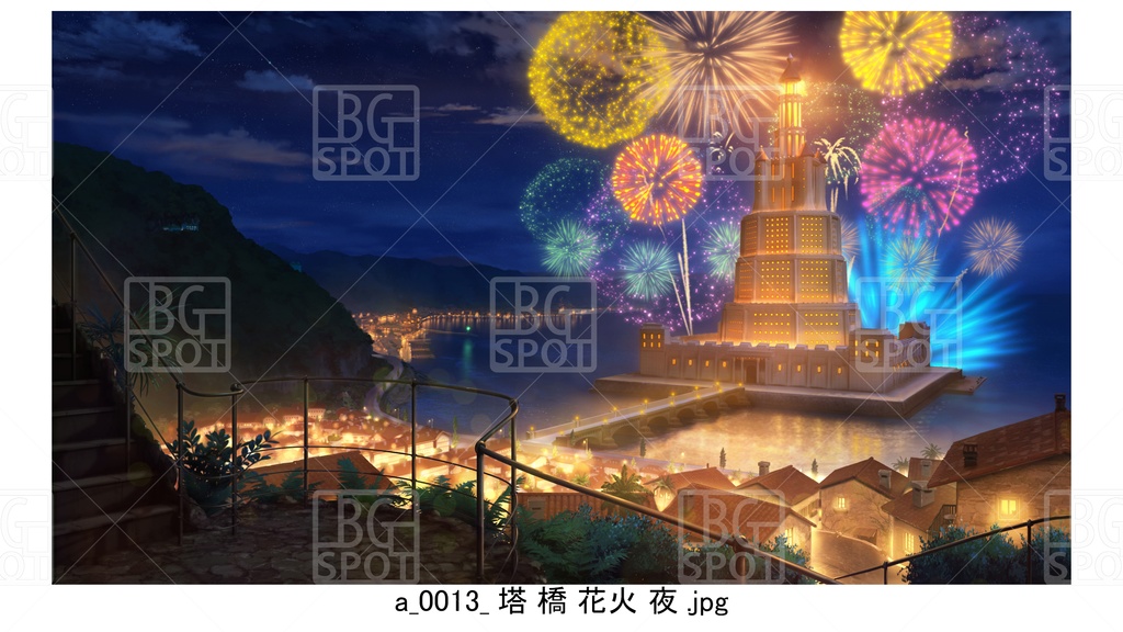 塔_橋バージョン 【BG_水上の塔と海岸町_ver1.0】