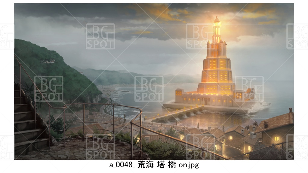 塔_橋バージョン 【BG_水上の塔と海岸町_ver1.0】