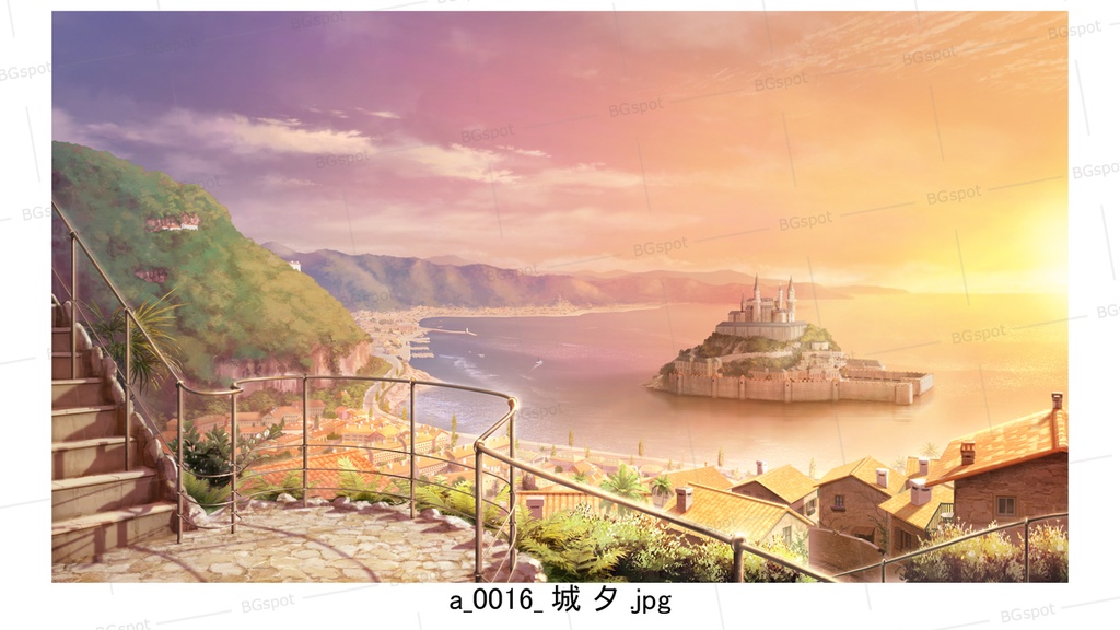 城バージョン 【BG_水上の塔と海岸町_ver1.0】