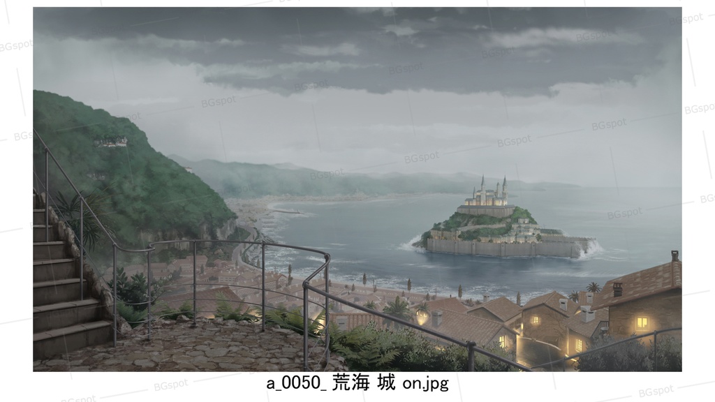 城バージョン 【BG_水上の塔と海岸町_ver1.0】