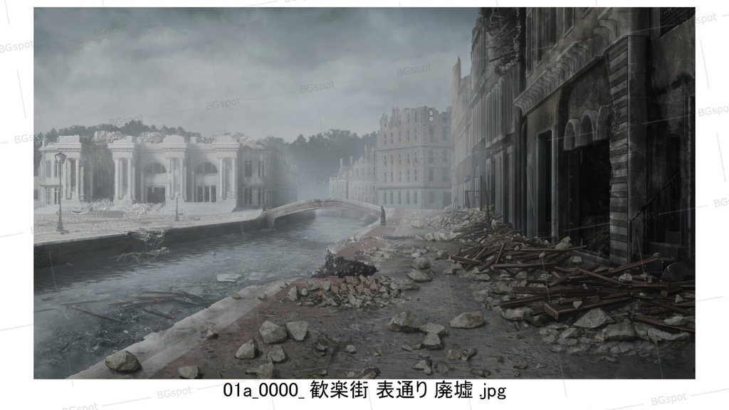 01a_歓楽街_表通り(廃墟_戦火_瘴気_復興)【BG_ファンタジー歓楽街:戦乱と再生の軌跡ver2.0】