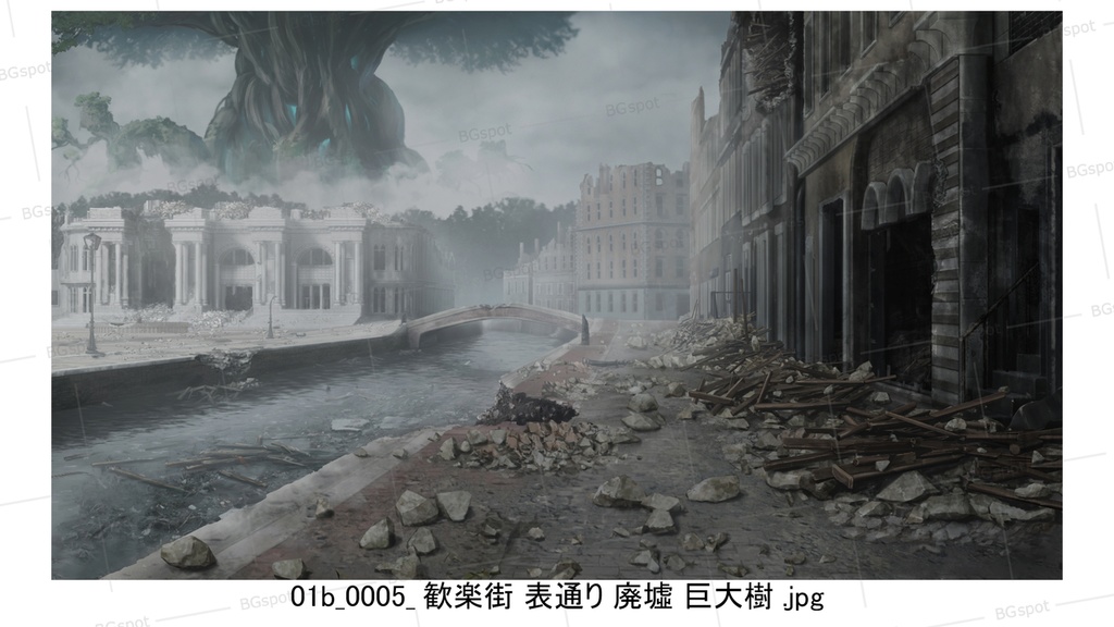 01b_巨大樹_歓楽街_表通り(廃墟_戦火_瘴気_復興)【BG_ファンタジー歓楽街:戦乱と再生の軌跡ver2.0】