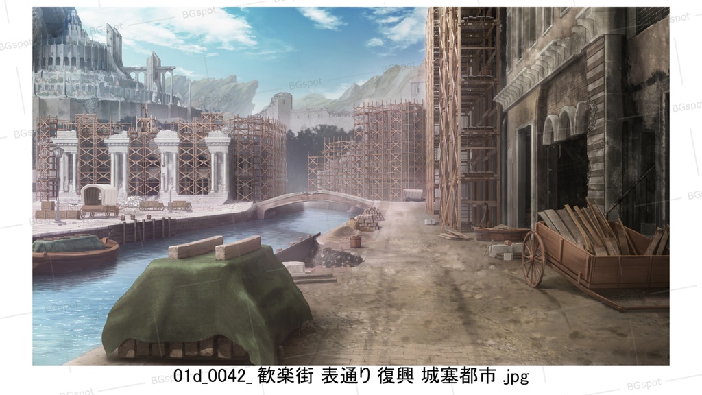 01d_城塞都市_歓楽街_表通り(廃墟_戦火_瘴気_復興)【BG_ファンタジー歓楽街:戦乱と再生の軌跡ver2.0】