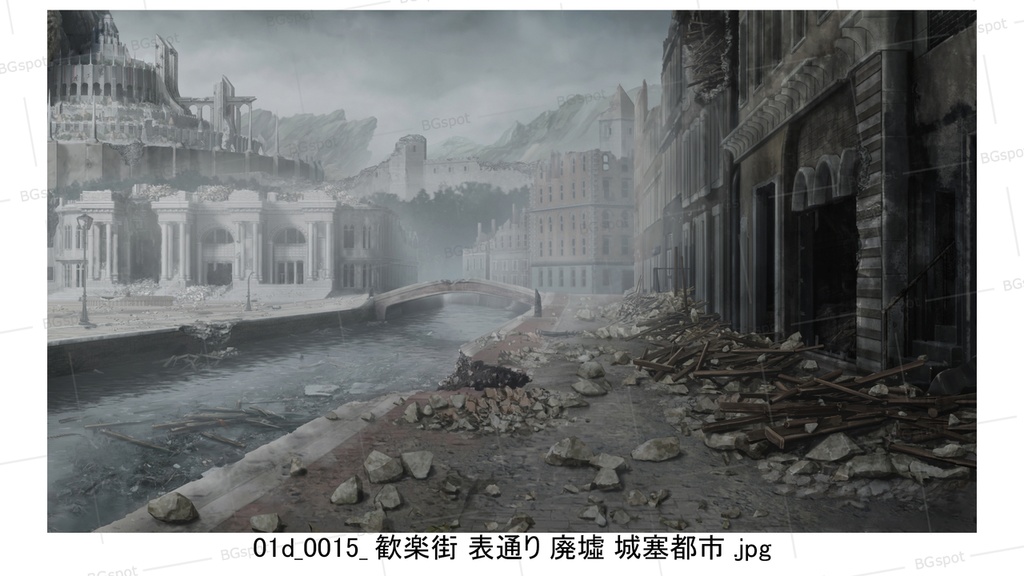 01d_城塞都市_歓楽街_表通り(廃墟_戦火_瘴気_復興)【BG_ファンタジー歓楽街：戦乱と再生の軌跡ver2.0】