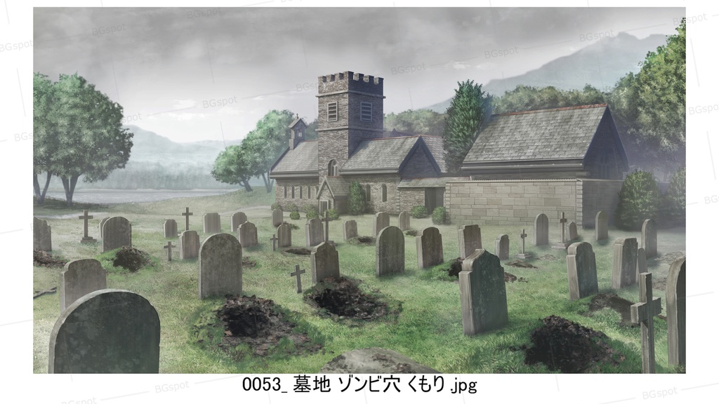 BG_06_教会裏の墓地_名も知れぬ者達の墓標(くもり差分)