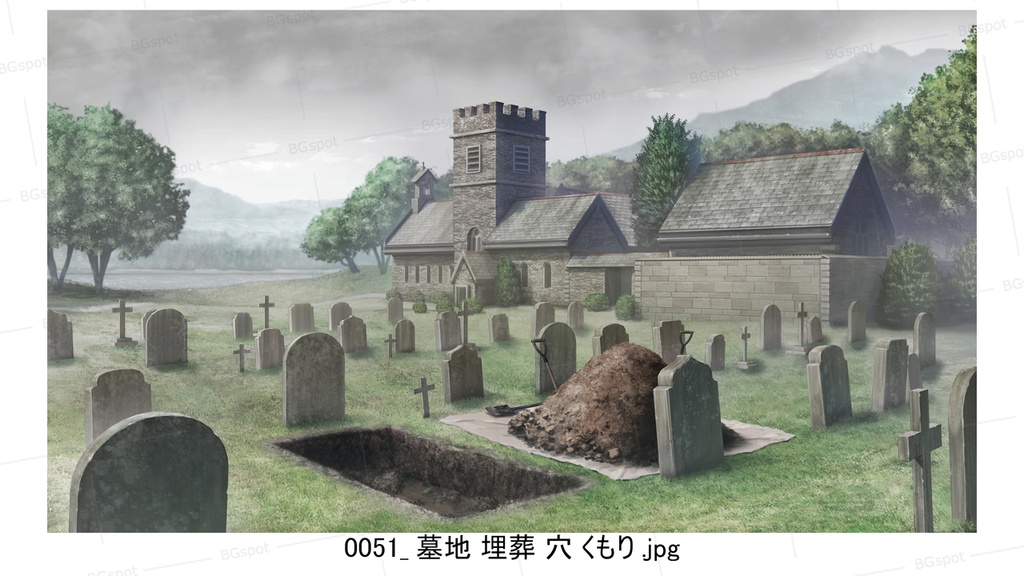 BG_06_教会裏の墓地_名も知れぬ者達の墓標(くもり差分)