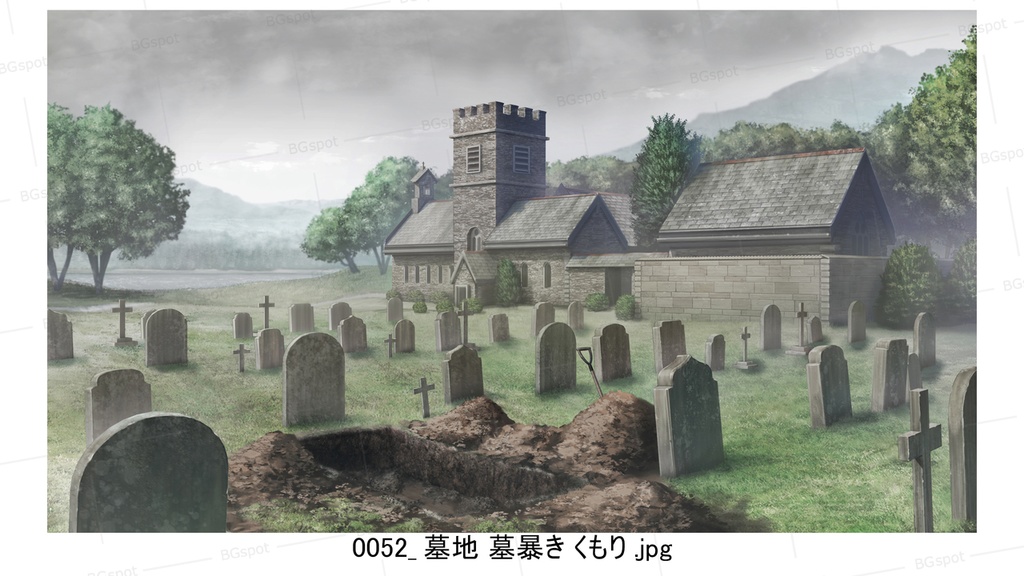 BG_06_教会裏の墓地_名も知れぬ者達の墓標(くもり差分)