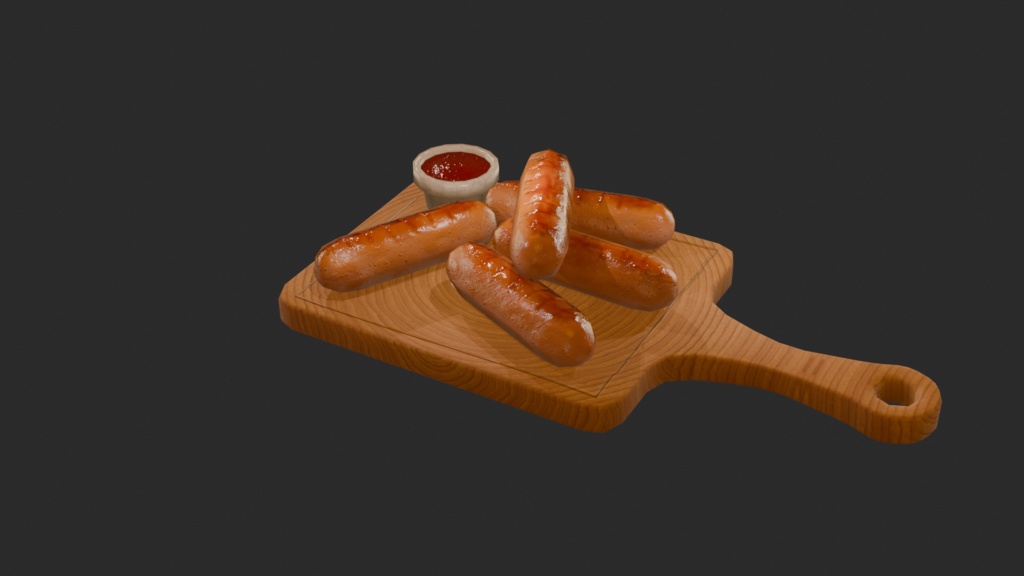 木製まな板の上のソーセージセット