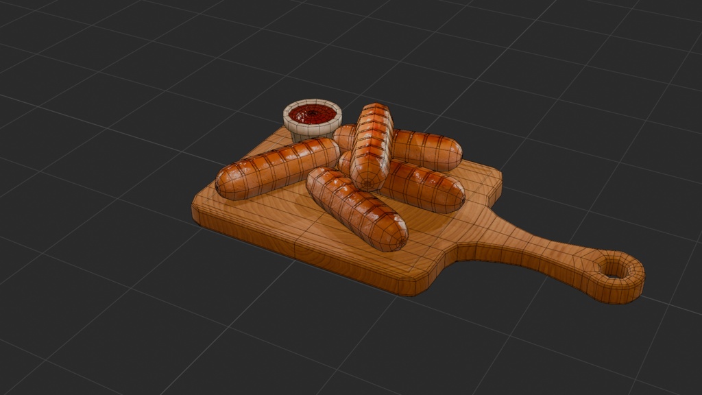 木製まな板の上のソーセージセット