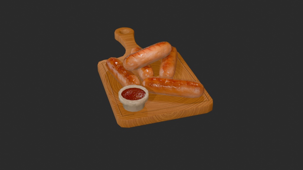 木製まな板の上のソーセージセット