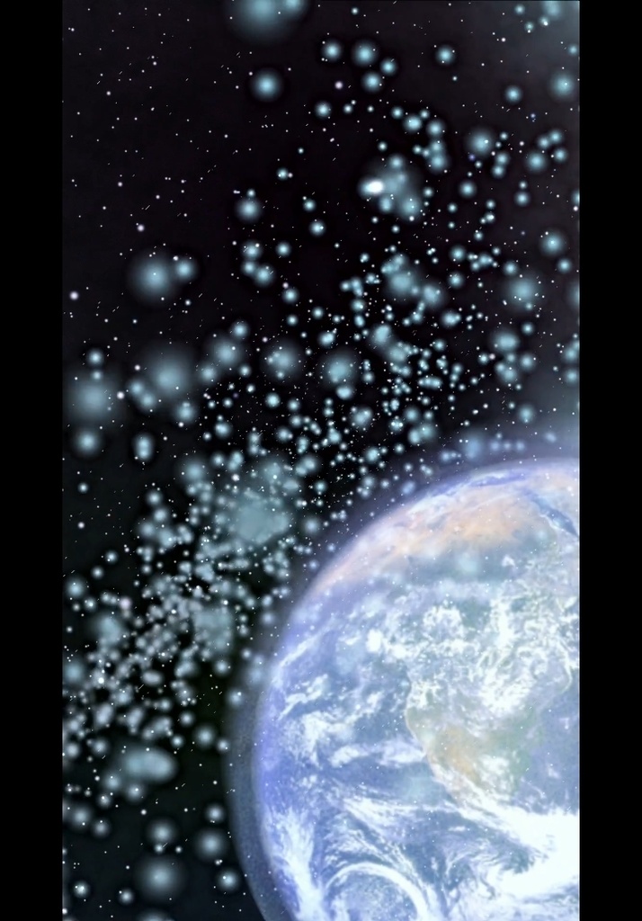 地球と流星群の宇宙背景縦型動画