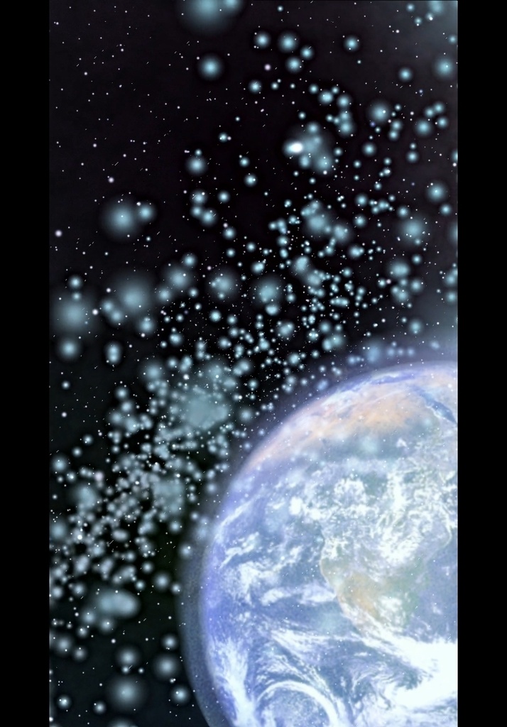 地球と流星群の宇宙背景縦型動画