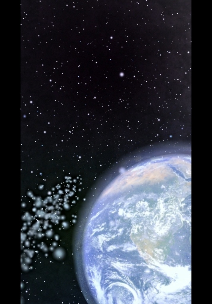 地球と流星群の宇宙背景縦型動画