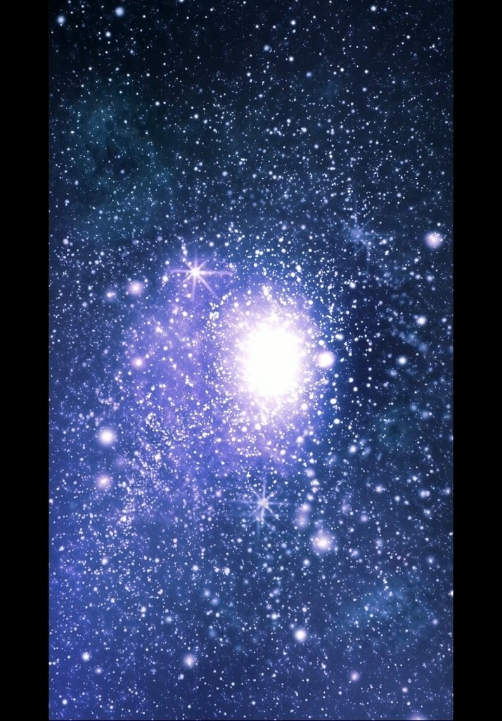 煌びやかな青い光と幻想的な宇宙空間縦動画