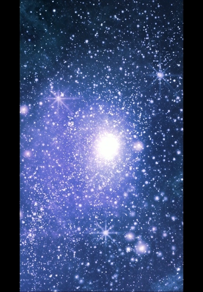 煌びやかな青い光と幻想的な宇宙空間縦動画