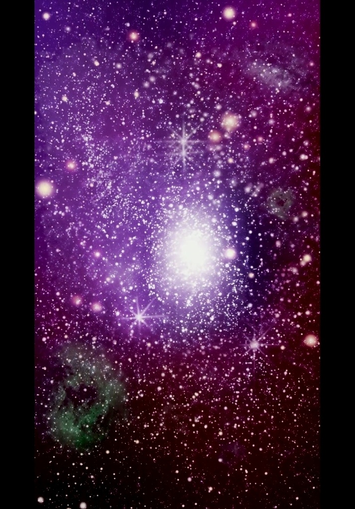 煌びやかな紫の光と幻想的な宇宙空間縦動画
