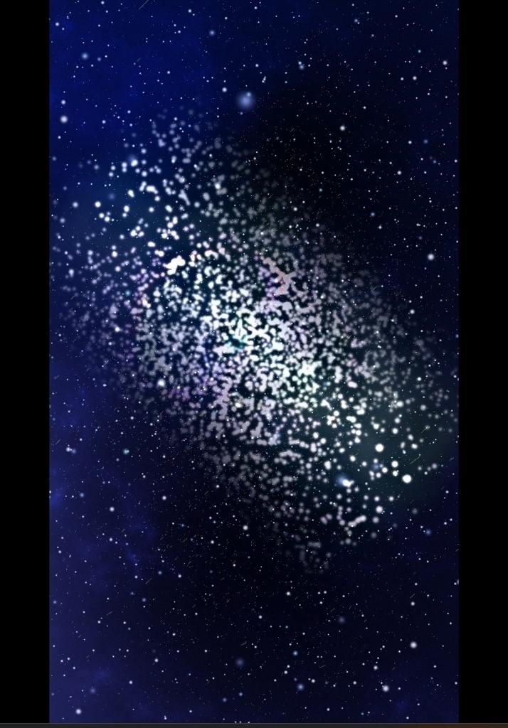 円形の星の集合体が浮遊する宇宙背景