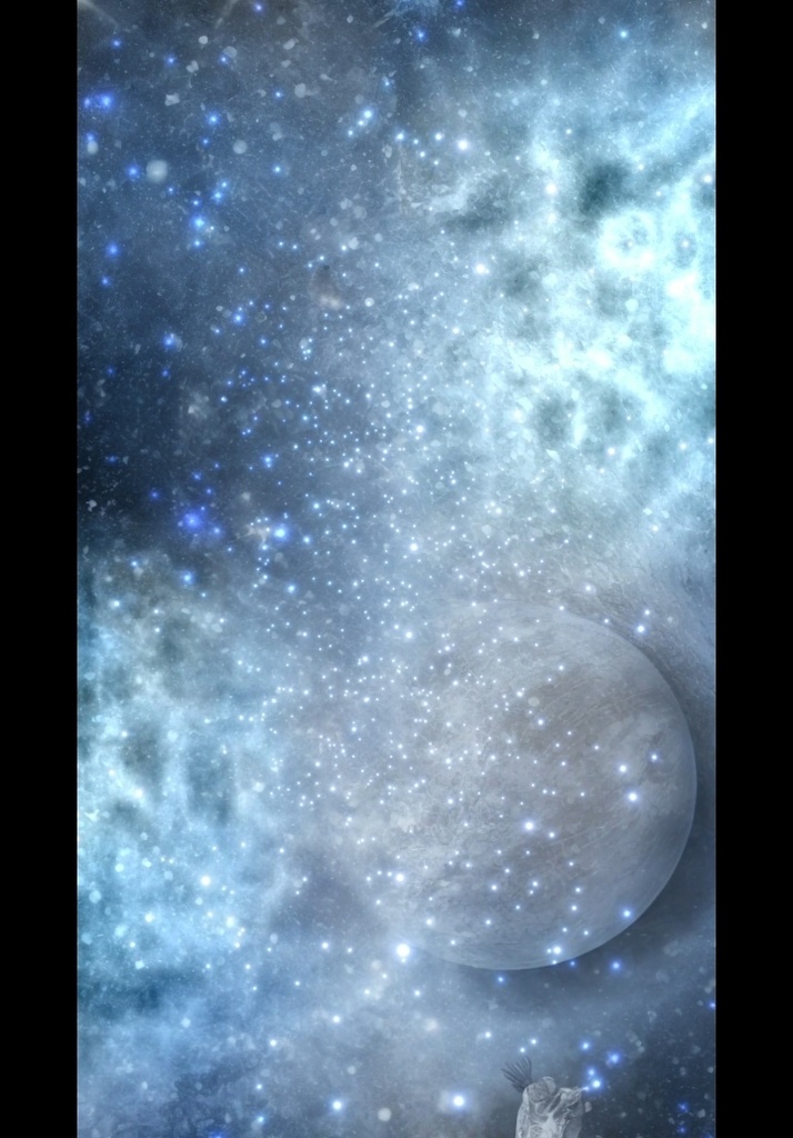 神秘的なライトブルーの宇宙空間と惑星