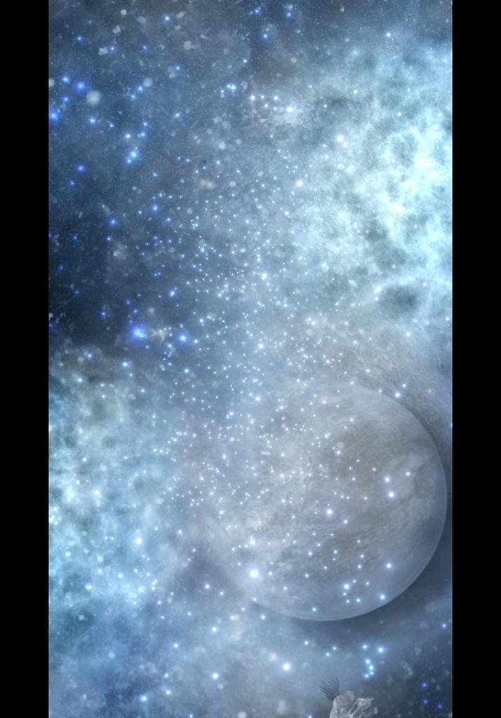神秘的なライトブルーの宇宙空間と惑星
