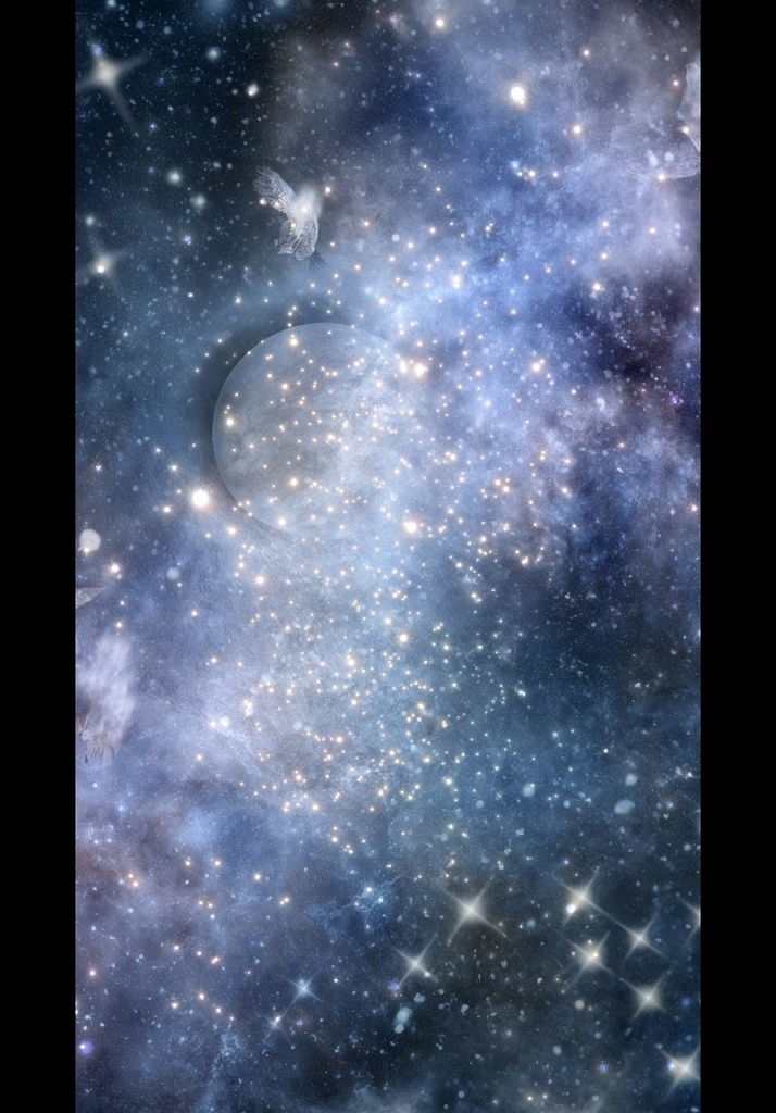紫の星雲ガスと惑星の宇宙背景