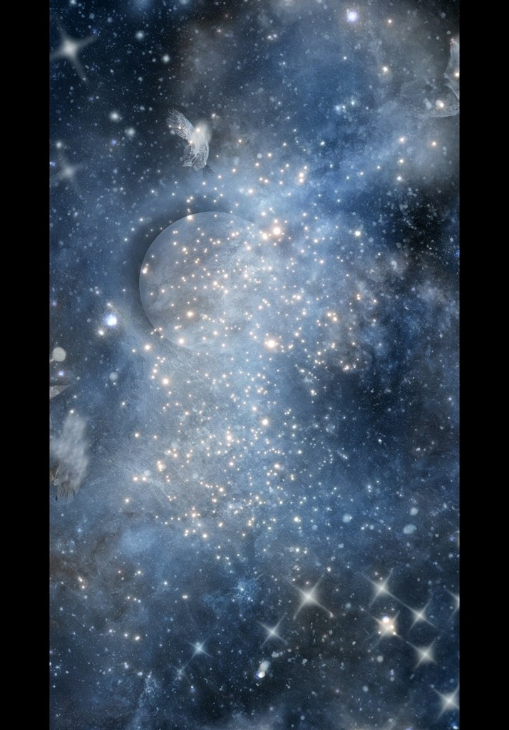 紫の星雲ガスと惑星の宇宙背景