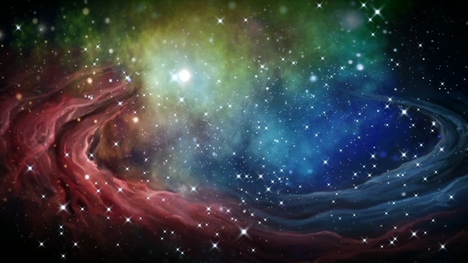 青と赤の渦巻と星雲の宇宙背景
