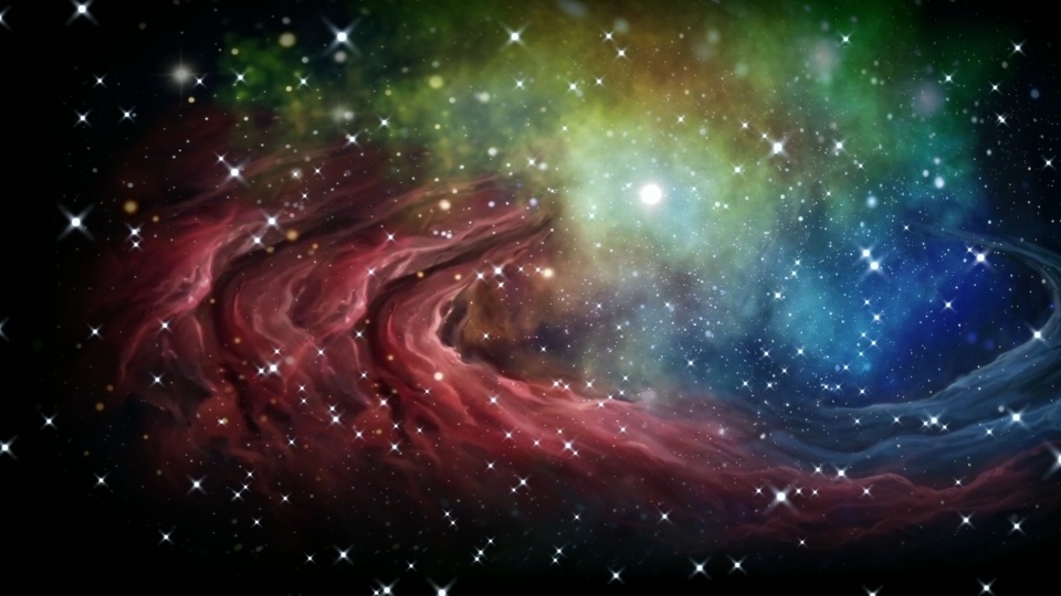 青と赤の渦巻と星雲の宇宙背景