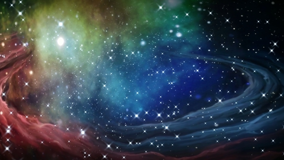 青と赤の渦巻と星雲の宇宙背景