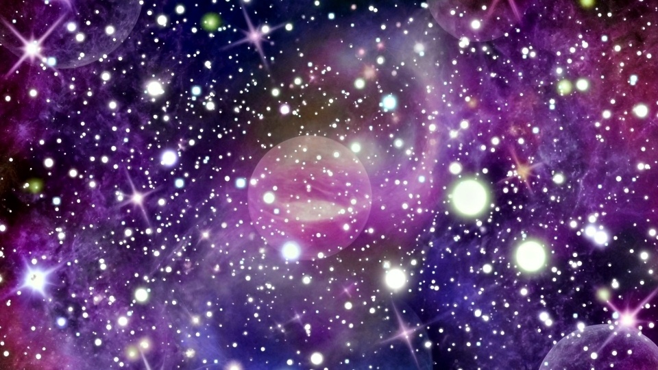 惑星たちと青紫の星雲の幻想的なグラデーション宇宙背景