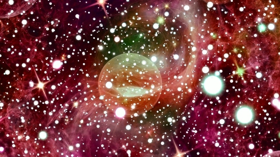 惑星たちと青紫の星雲の幻想的なグラデーション宇宙背景
