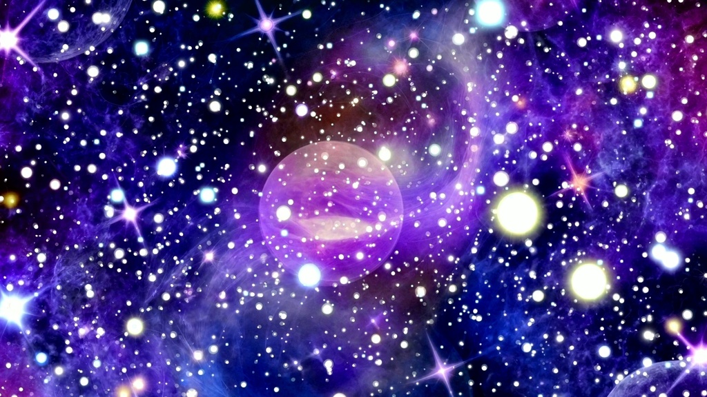 惑星たちと赤の星雲の幻想的なアニメーション宇宙背景