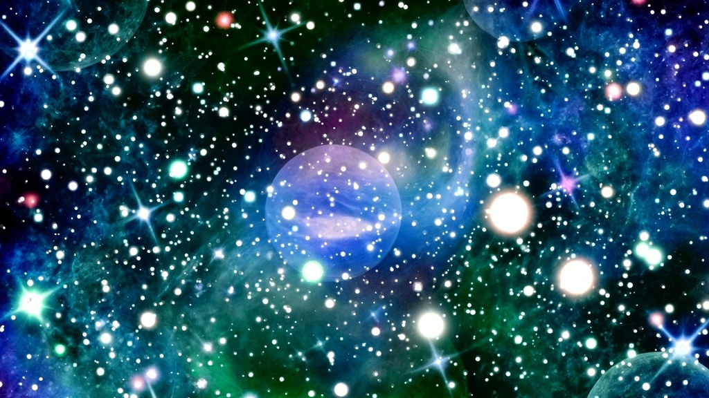 惑星たちと赤の星雲の幻想的なアニメーション宇宙背景