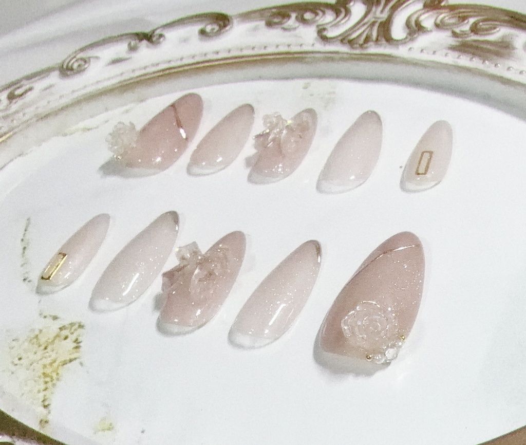 ネイルチップ バラ×リボン ピンク