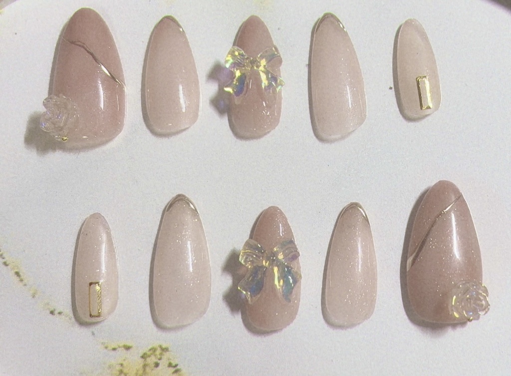 ネイルチップ バラ×リボン ピンク 