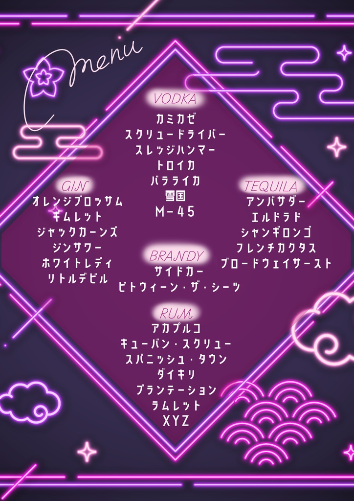 VRC UDON用 CocktailSystem カクテル調合セット 【メニュー表】