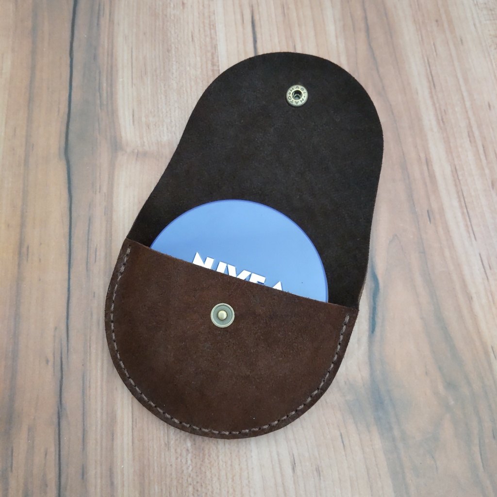 【受注製作】 ベロア調コンビ鞣し牛革を使用したニベア缶の収納携帯用ミニポーチ