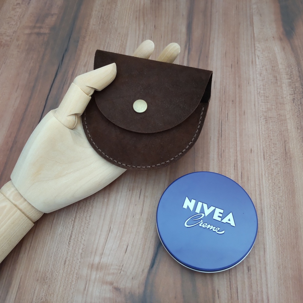 【受注製作】 ベロア調コンビ鞣し牛革を使用したニベア缶の収納携帯用ミニポーチ