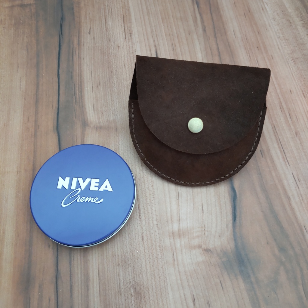 【受注製作】 ベロア調コンビ鞣し牛革を使用したニベア缶の収納携帯用ミニポーチ