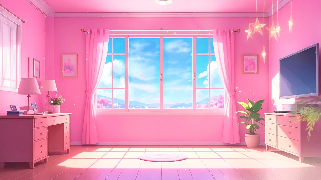 ピンクの可愛い配信ルーム動画素材 (PNGテーブル付き)