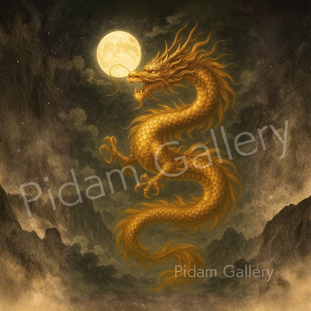 金龍 月光昇龍アート｜ Golden Dragon under the Full Moon【C004】