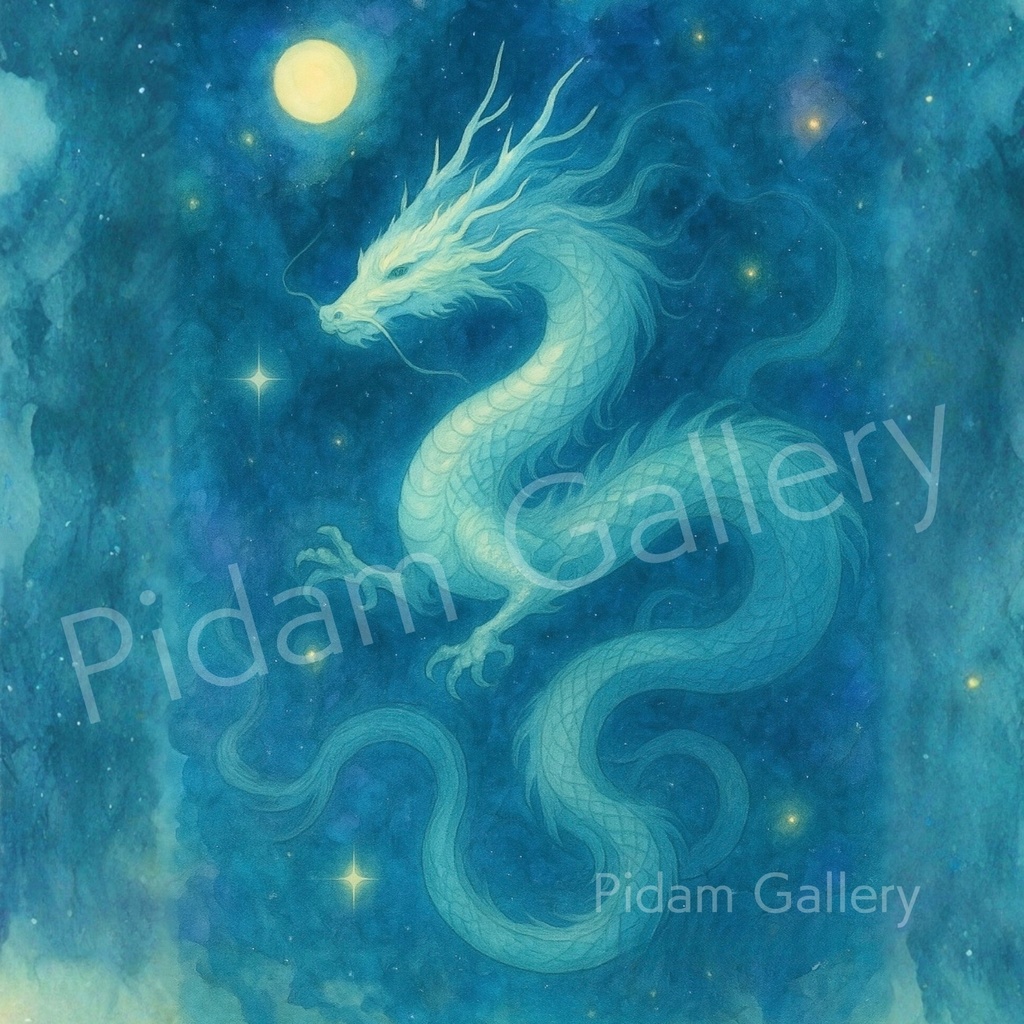 月光白龍｜静寂の守護龍アート【B006】