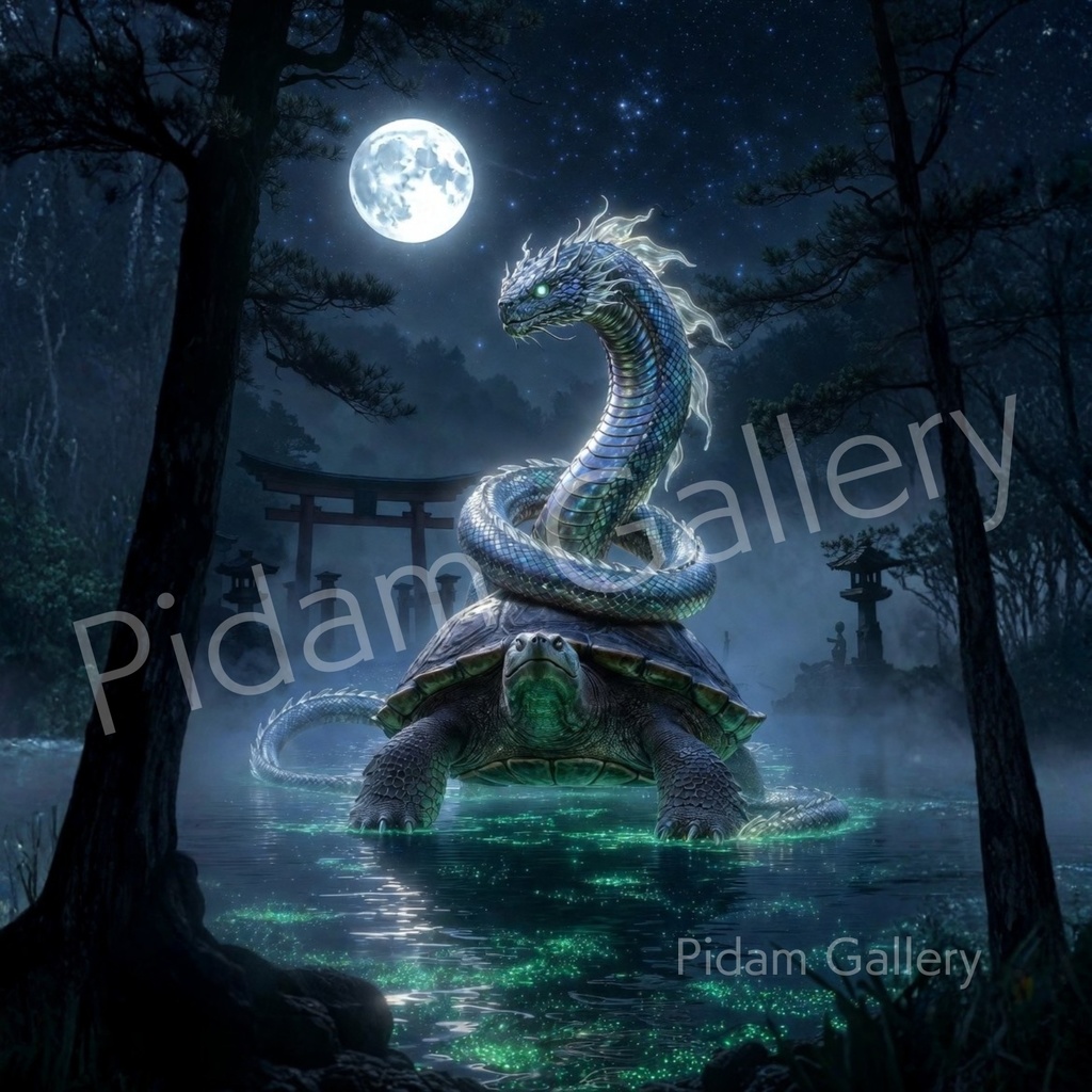 月夜の玄武｜静寂と守護の神獣アート（A4デジタル）【D020】