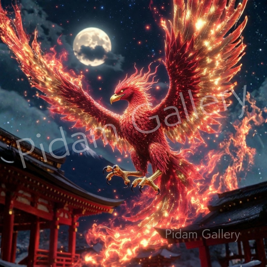 炎舞朱雀｜月夜に舞う神炎の守護鳥アート（A4・高解像度）【D022】